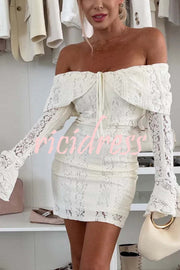 Solid Color Lace Off Shoulder Lace Sexy Slim Mini Dress