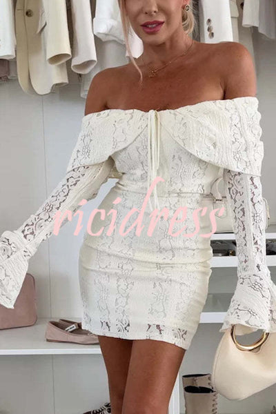 Solid Color Lace Off Shoulder Lace Sexy Slim Mini Dress