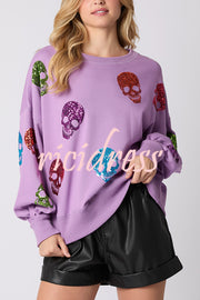 Halloween Skull Sequin Loose Casual Sweatshirt