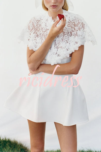 Unforgettable Floral Lace Crop Cape Flare Mini Dress