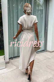 Extraordinary Cut Asymmetrical Short Sleeve  Loose Midi Dress