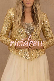 I'm Down To Party Sequin Open Front Crop Jacket