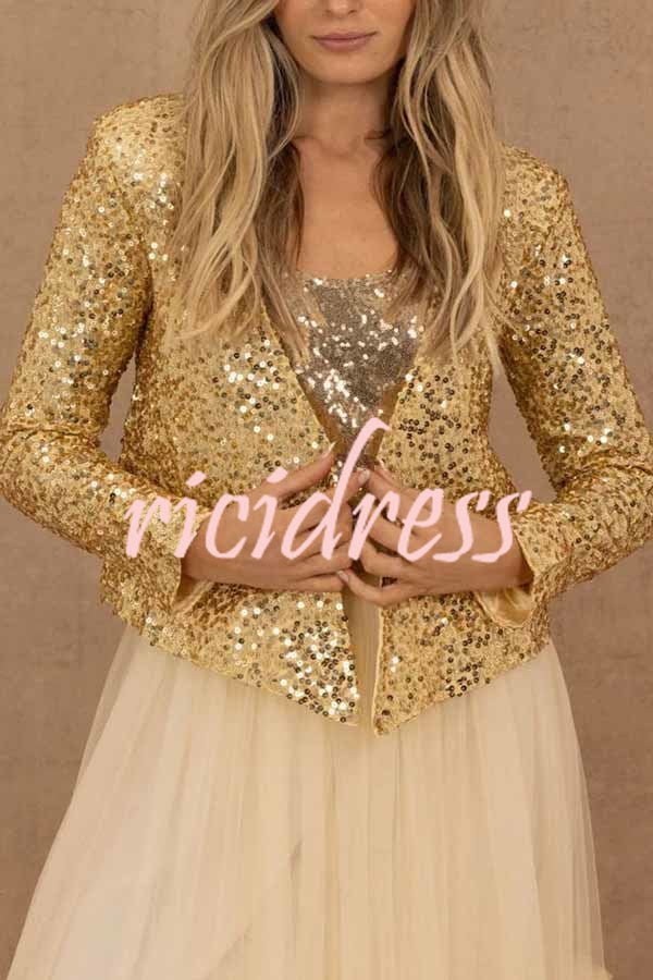 I'm Down To Party Sequin Open Front Crop Jacket