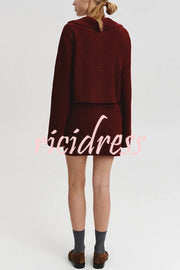 Fashion Lapel Bell Sleeve Knitted Cardigan and Casual Mini Skirt Set