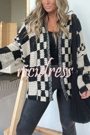 Casual Plaid Mid-length Loose Knitted Outerwear