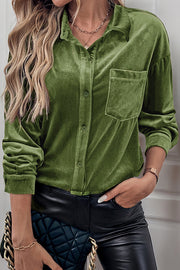 Solid Color Velvet Casual Lapel Pocket Loose Shirt