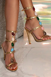 Stiletto high heels pearl open toe buckle sandals
