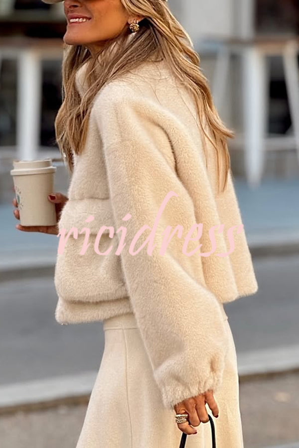 Snuggle Mode Faux Fur Zip Up Long Sleeve Pocket Teddy Jacket