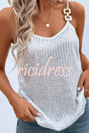 Dreamy and Dazzling Solid Sequin Buckle Cami Top