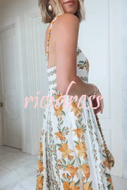 Summer Dreamer Linen Blend Unique Print Beaded Straps Pocketed Maxi Dress