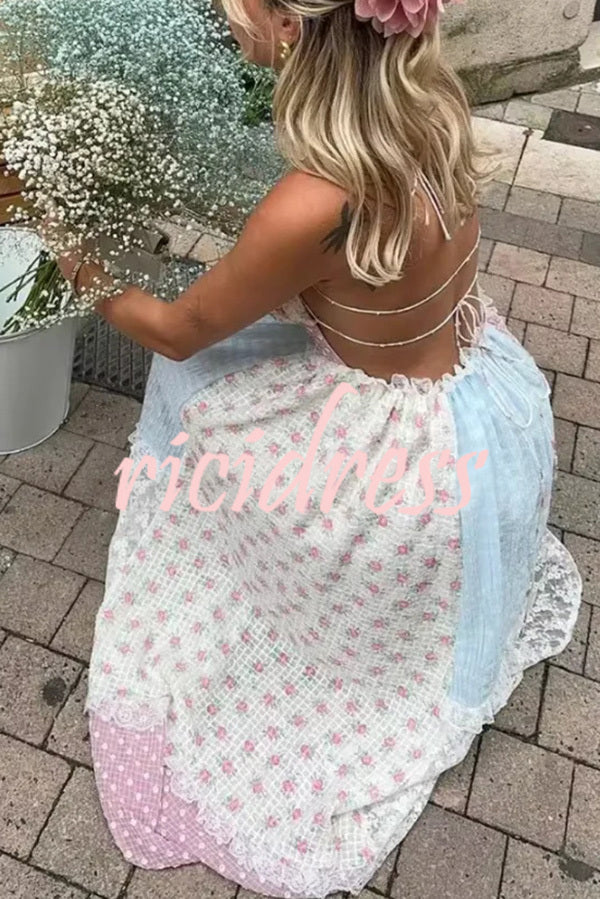 Floral Lace Sexy Halterneck Backless Patchwork Maxi Dress