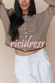 Fashionable Contrast Striped Casual Long-sleeved Knitted Cardigan