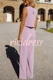 Modern and Elegant Solid Crop Tank and High Rise Flare Loose Pants Set