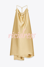 Satin Solid Color Loose Backless Casual Top