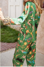 Green Constellation Printed Home Long Sleeved Two-piece Set