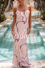 Elodie Swirl Unique Print Round Neck Slip Maxi Dress