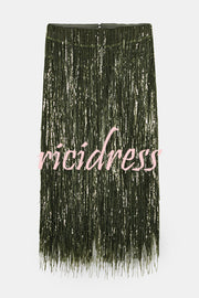 Stylish Sequined Tassel Elegant Midi Skirt