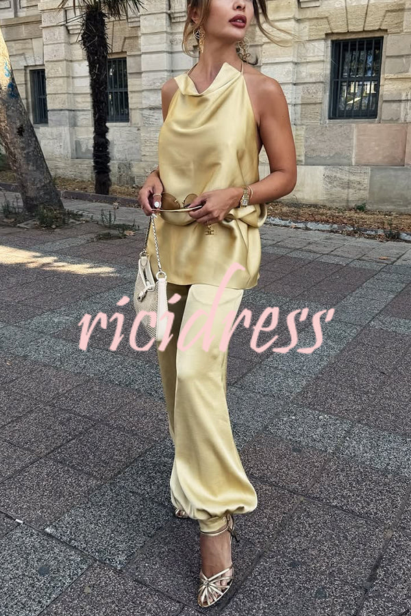 Satin Solid Color Loose Backless Casual Top