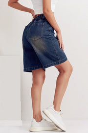 Fashionable Back Elastic Waist Pocket Casual Denim Shorts
