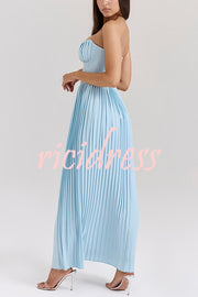 Romantic and Elegant Pleated Strapless Maxi Dress