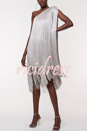 Fashion One-shoulder Slim-fit Elegant Tassel Mini Dress