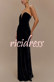 Paige Velvet Off Shoulder Side Pleated Hip Drape Maxi Dress