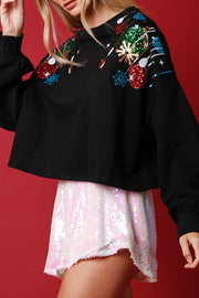 Jingle Bells Sequined Long Sleeved Pullover Sweatshirt