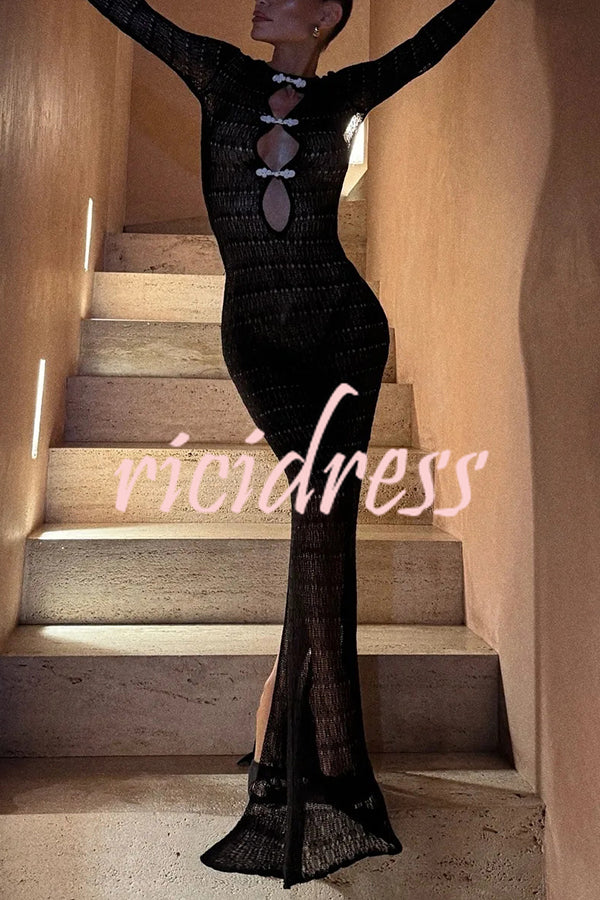 Sexy Backless Long-sleeved Knitted Slim-fit Maxi Dress