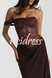 Sexy See-Through Lace Suspender Slim Slit Maxi Dress