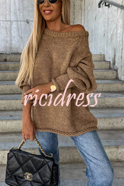 Casual Street Atmosphere Knit Wide Neck Loose Sweater