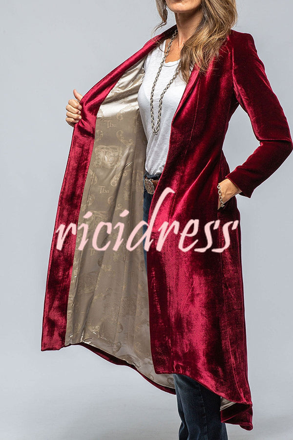 Vintage Velvet Long Loose Pocket Slit Coat