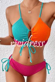 Fashion Contrast Color Sexy Cross Strap Stretch Two Piece Bikini Swimsuit