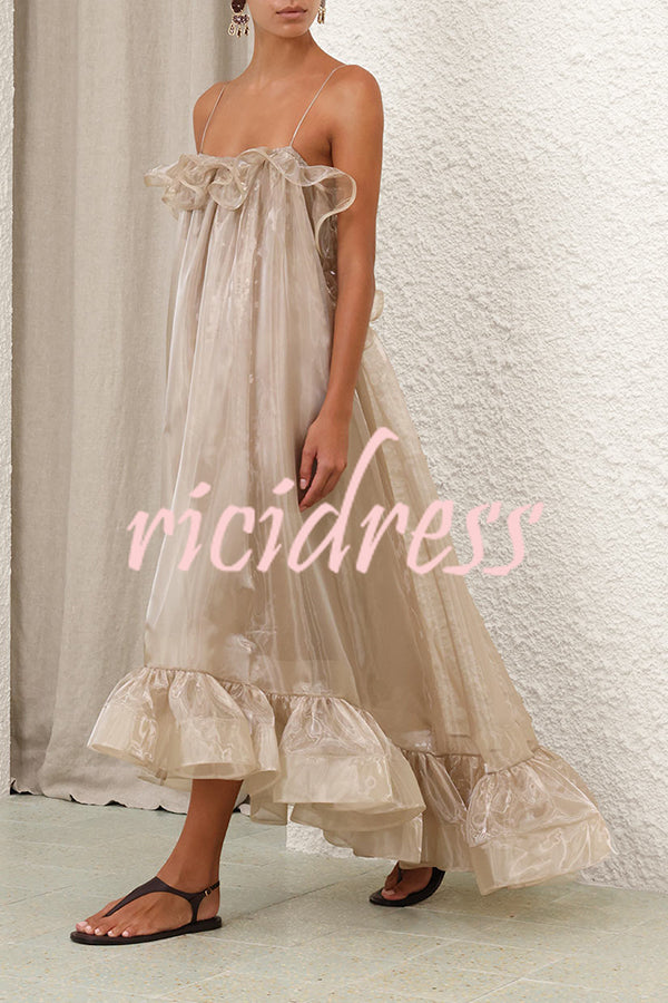By The Sea Organza Ruffle High Low Hem Slip A-line Maxi Dress
