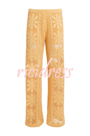 Fashion Embroidered Hollow Elastic Waist Casual Wide-leg Pants