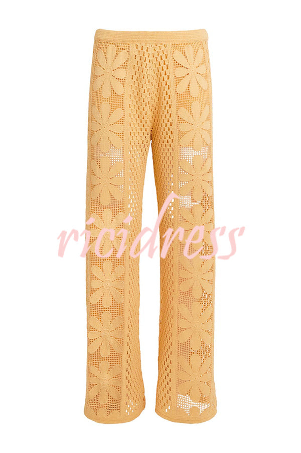 Fashion Embroidered Hollow Elastic Waist Casual Wide-leg Pants