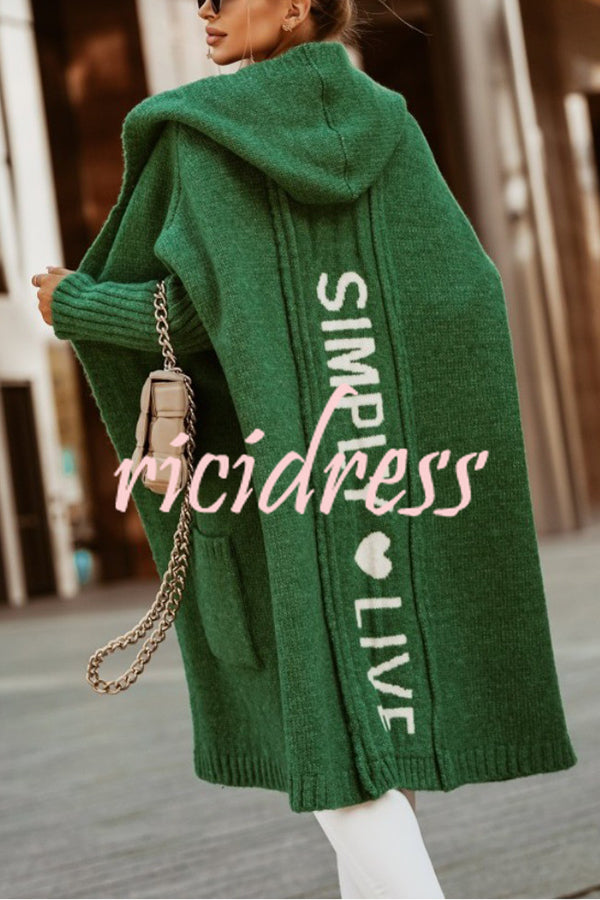 Fashionable Hooded Loose Long Letter Knitted Jacket