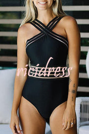 Comfortable Vacation Criss Cross Bandage One Piece Swimsuit