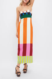 Beach Moment Linen Blend Unique Color Block Slip Maxi Dress