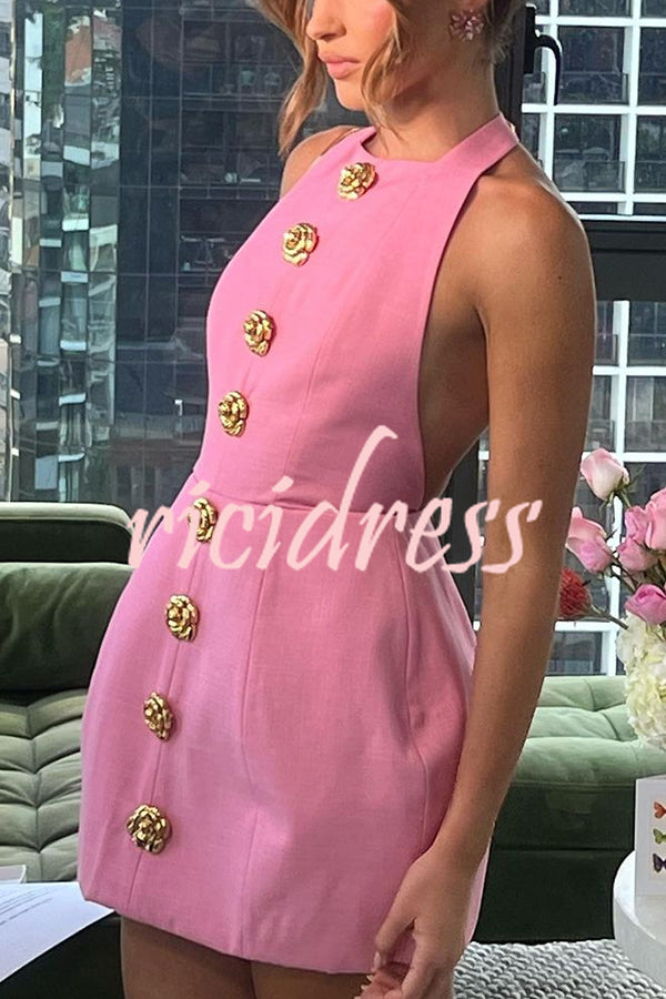 Fashionable and Sexy Huaduo Metal Buckle Halter Backless Formal Mini Dress