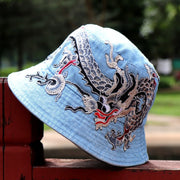 Fashionable Ethnic Style Embroidered Denim Bucket Hat