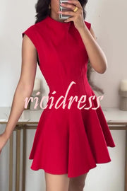 Solid Color Round Neck Sleeveless Waist Mini Dress