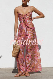 Botanical Print Strappy Resort Style Wide-leg Pants Jumpsuit