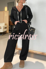 Cozy Days Long Sleeve Pocket Hooded Drawstring Jumpsuit