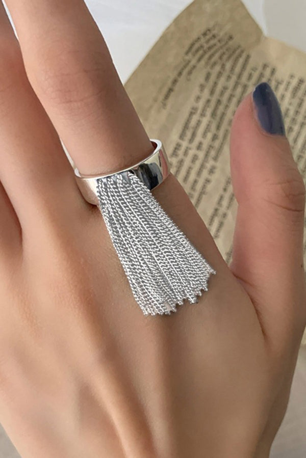 Fashionable Tassel Chain Geometric Open Ring