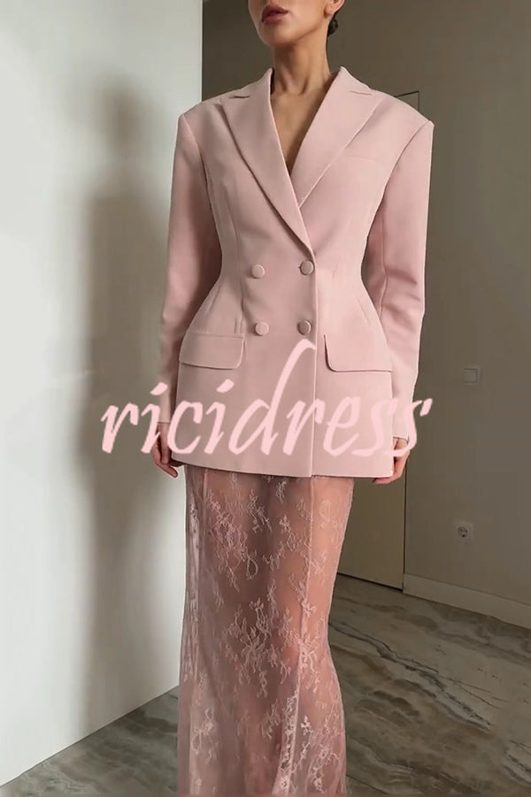 Solid Color Lapel Long Sleeve Waist Double-breasted Blazer