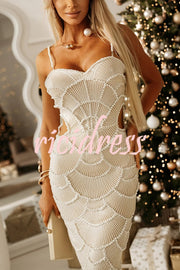 Own It Pearl Sequin Embellished Sexy Backless Cutout Strap Maxi Dress