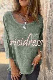 Linen Blend Casual Round Neck Pocket Loose Top