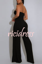 Fashionable Contrast Color Off-shoulder Metal Decoration Casual Elegant Jumpsuit