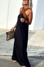 Stylish Crossover Backless Sleeveless Loose Maxi Dress