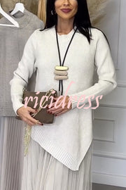 Jensine Ribbed Knit Long Sleeve Irregular Hem Loose Sweater